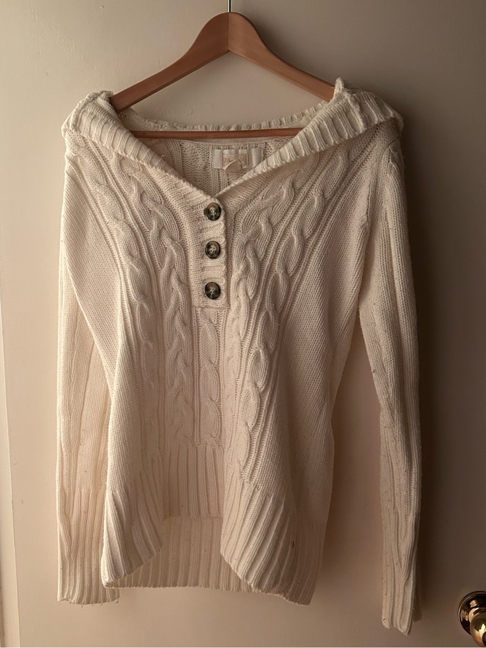 Y2K blue notes Cream Cable Knit Button-Front Sweater
